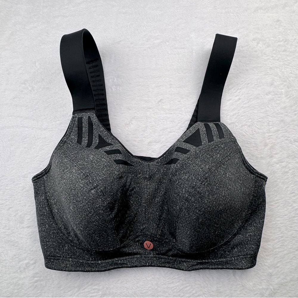 LIVI Active sports bra. Dark gray/ black. Size 38DD. Adjustable straps